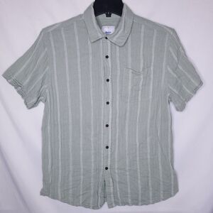Katin Shirt Mens Large Striped Green Cotton Linen Blend Gauze